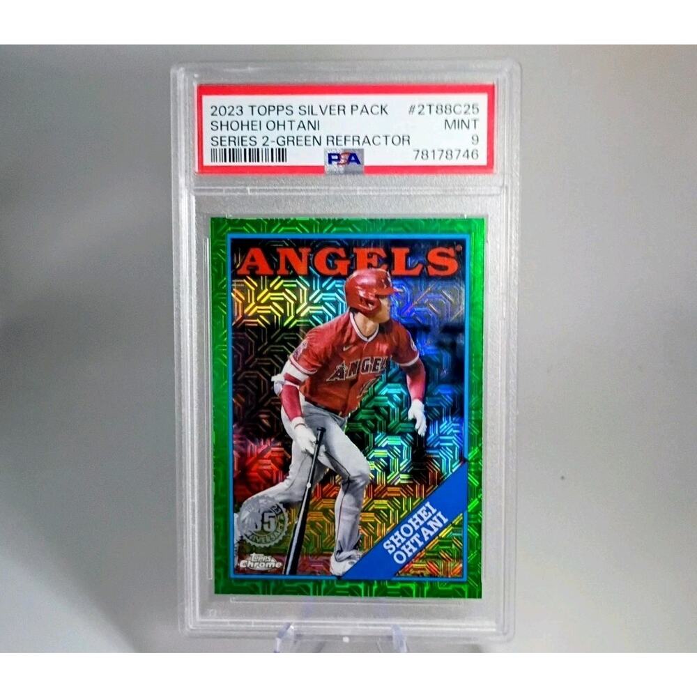 Shohei Ohtani #2T88C25 Topps Silver Pack 2023 Green REFRACTOR SP #71/99 PSA 9 - Picture 3 of 9